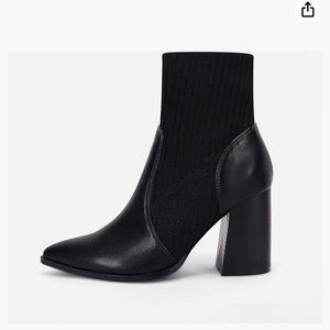 Womens Pointed Toe Ankle Boots Chunky Stacked Heel